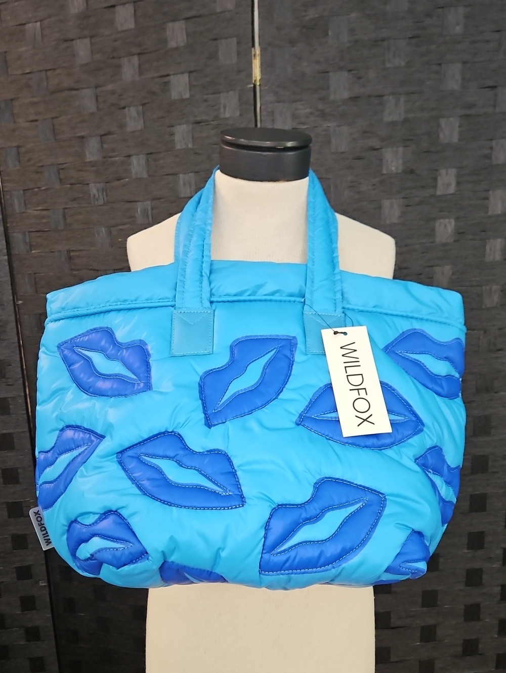 NWT Wildfox Blue Lips Quilted Puffer Tote Bag.